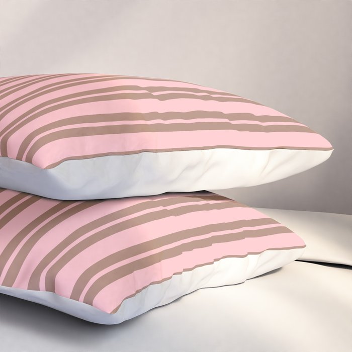 Classic Double Stripes Vertical Stripe Pattern in Mocha Brown and Light Pink Pillow Sham Gallery Image 3