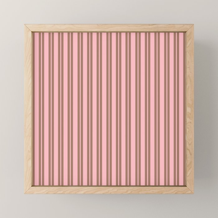 Classic Double Stripes Vertical Stripe Pattern in Mocha Brown and Light Pink Mini Art Print Gallery Image 1