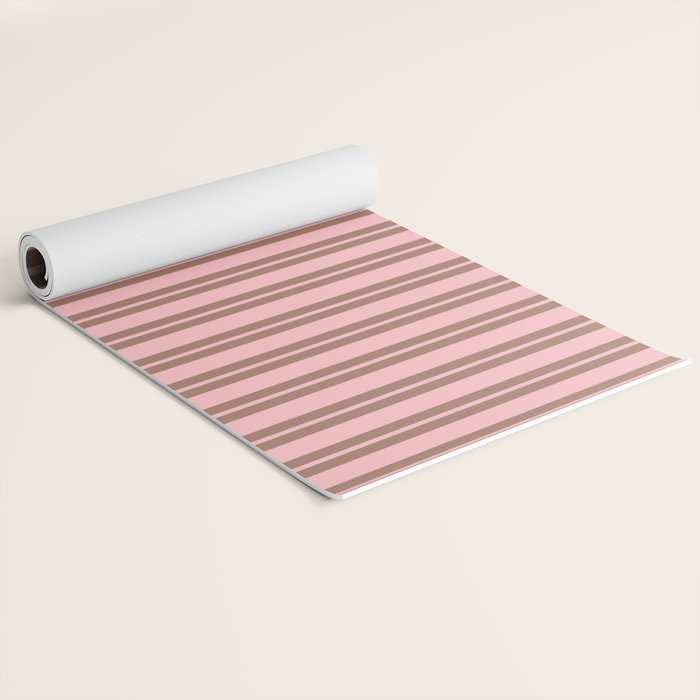 Classic Double Stripes Vertical Stripe Pattern in Mocha Brown and Light Pink Yoga Mat Gallery Image 2