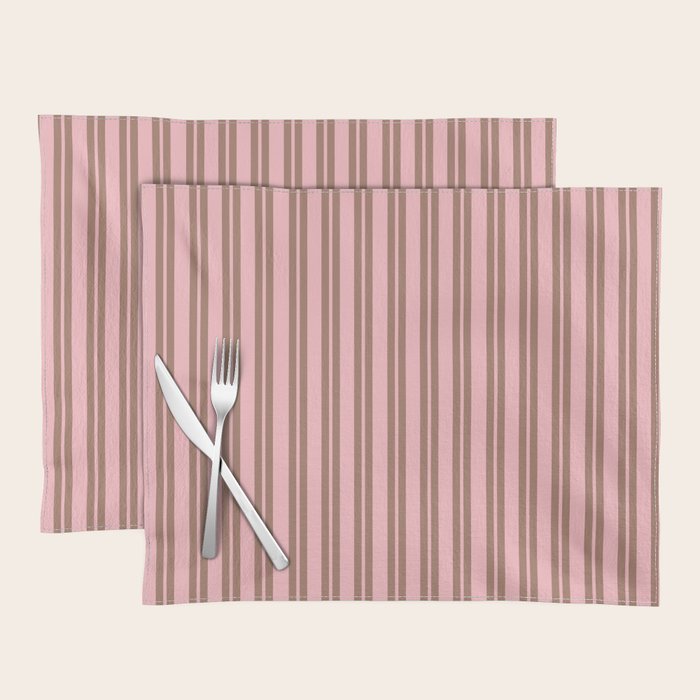 Classic Double Stripes Vertical Stripe Pattern in Mocha Brown and Light Pink Placemat Gallery Image 1