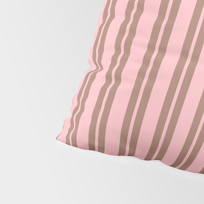 Classic Double Stripes Vertical Stripe Pattern in Mocha Brown and Light Pink Pillow Sham Gallery Image 4
