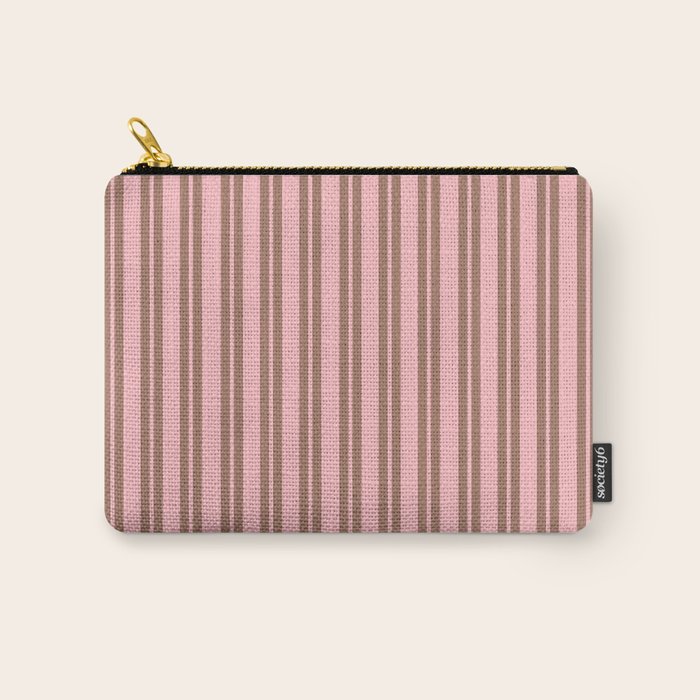 Classic Double Stripes Vertical Stripe Pattern in Mocha Brown and Light Pink Carry All Pouch Gallery Image 1