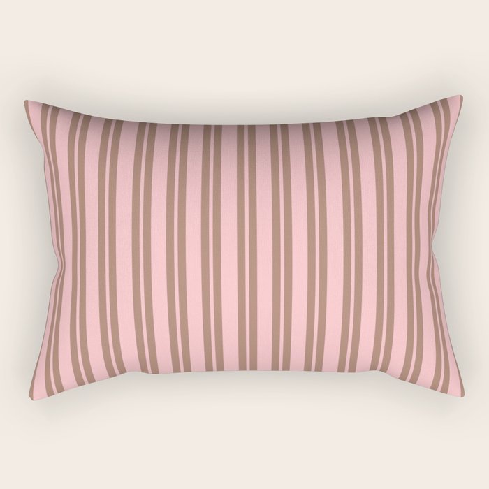 Classic Double Stripes Vertical Stripe Pattern in Mocha Brown and Light Pink Rectangular Pillow Gallery Image 2