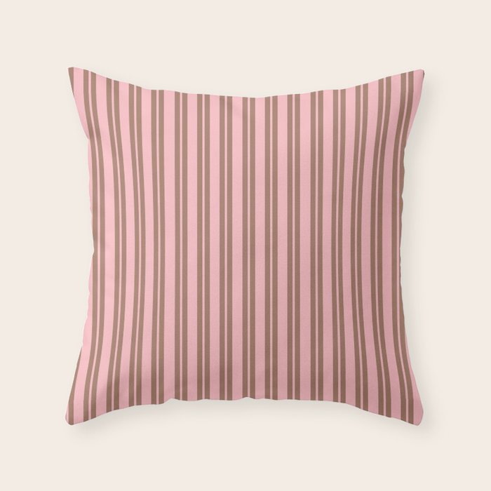 Classic Double Stripes Vertical Stripe Pattern in Mocha Brown and Light Pink Throw Pillow Gallery Image 6