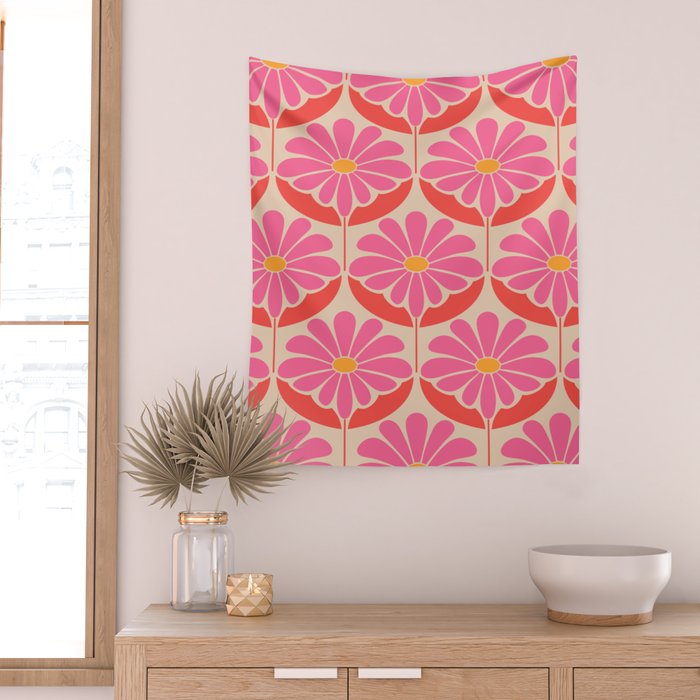 Flower Power - Pink and Red  Wall Tapestry Gallery Image 2