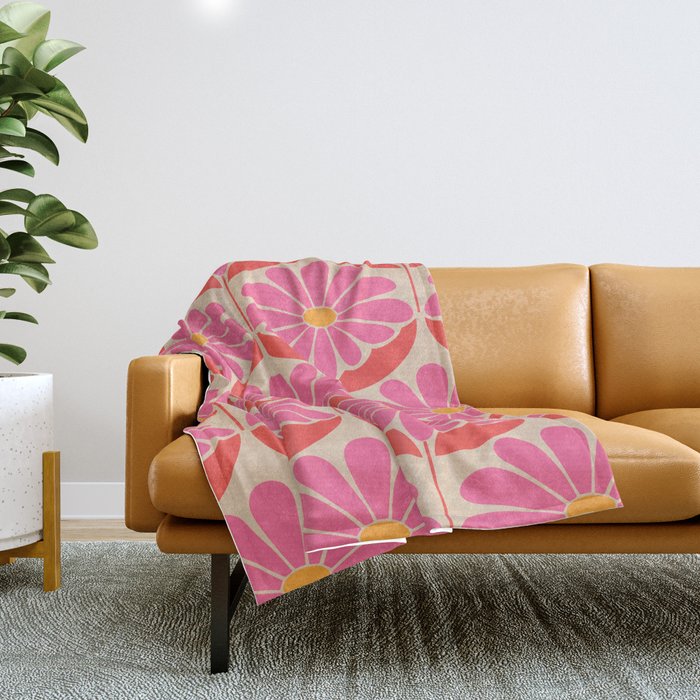 Flower Power - Pink and Red  Throw Blanket Gallery Image 1