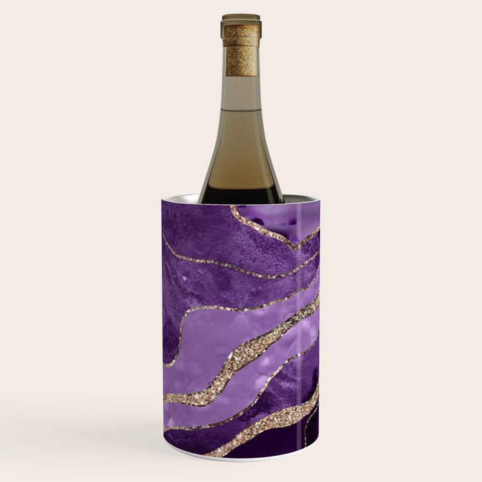 Purple Marble Agate Gold Glitter Glam #1 (Faux Glitter) #decor #art #society6 Wine Chiller Gallery Image 1