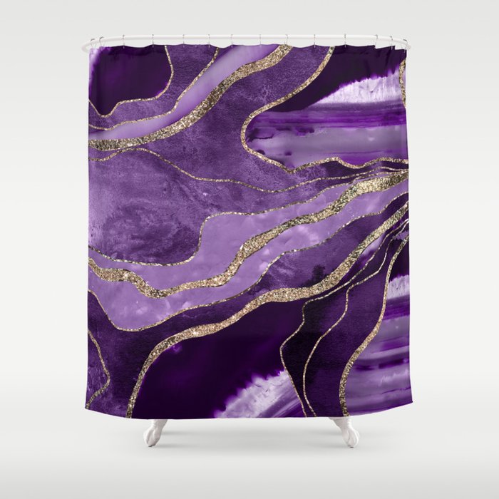 Purple Marble Agate Gold Glitter Glam #1 (Faux Glitter) #decor #art #society6 Shower Curtain Gallery Image 1