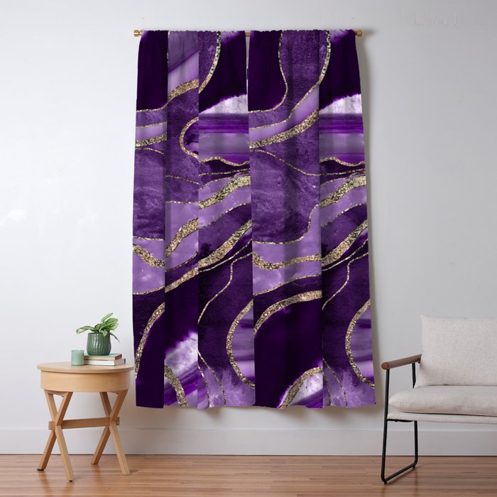Purple Marble Agate Gold Glitter Glam #1 (Faux Glitter) #decor #art #society6 Window Curtain Gallery Image 5