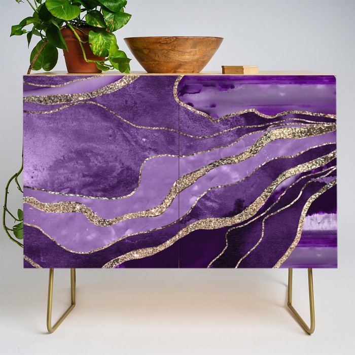 Purple Marble Agate Gold Glitter Glam #1 (Faux Glitter) #decor #art #society6 Credenza Gallery Image 1