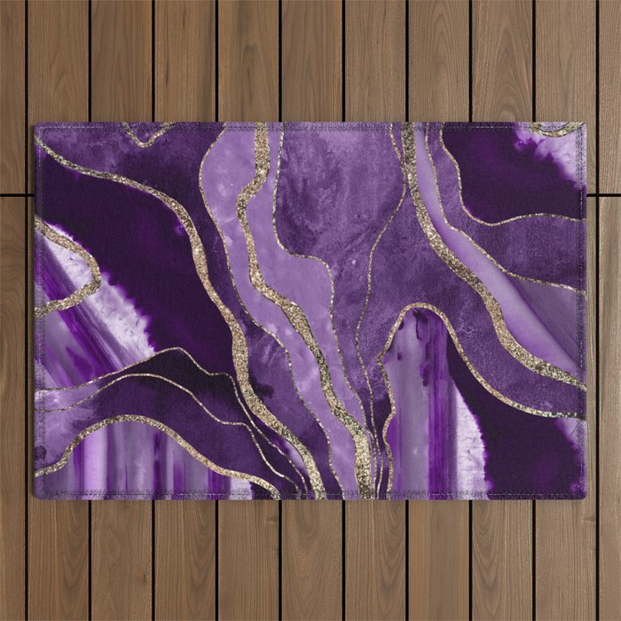Purple Marble Agate Gold Glitter Glam #1 (Faux Glitter) #decor #art #society6 Outdoor Rug Gallery Image 1