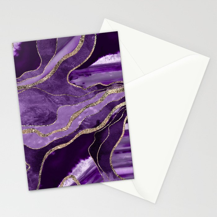 Purple Marble Agate Gold Glitter Glam #1 (Faux Glitter) #decor #art #society6 Stationery Card Gallery Image 2