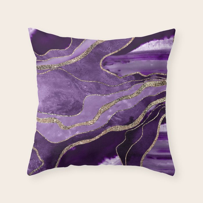 Purple Marble Agate Gold Glitter Glam #1 (Faux Glitter) #decor #art #society6 Throw Pillow Gallery Image 6