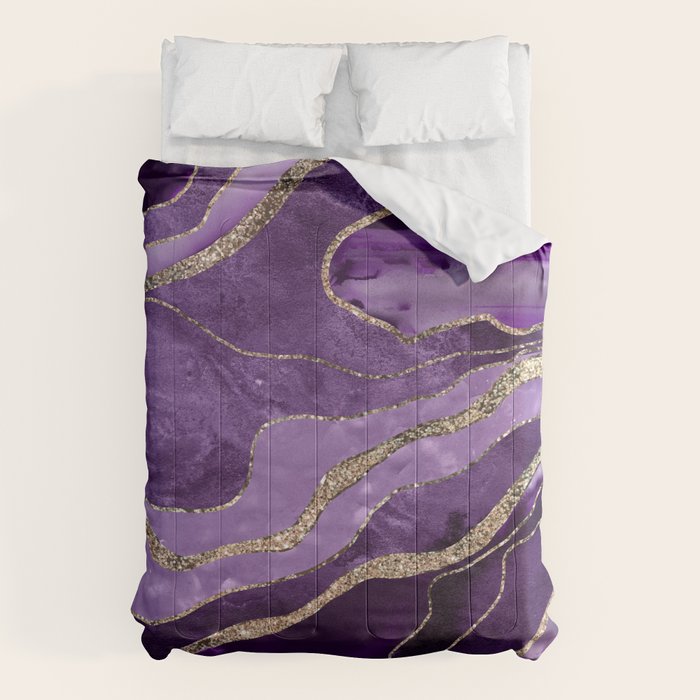 Purple Marble Agate Gold Glitter Glam #1 (Faux Glitter) #decor #art #society6 Comforter Gallery Image 1
