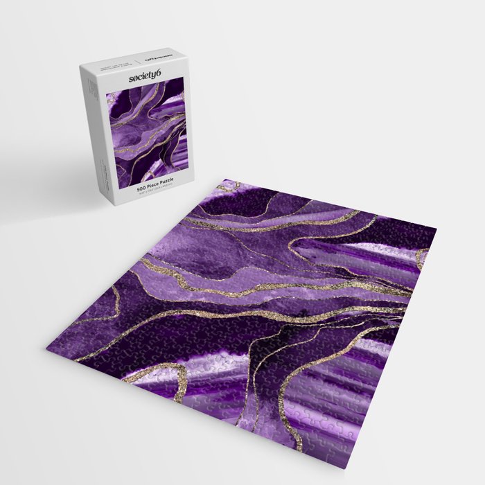 Purple Marble Agate Gold Glitter Glam #1 (Faux Glitter) #decor #art #society6 Jigsaw Puzzle Gallery Image 2