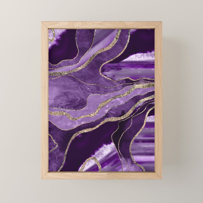 Purple Marble Agate Gold Glitter Glam #1 (Faux Glitter) #decor #art #society6 Mini Art Print Gallery Image 1