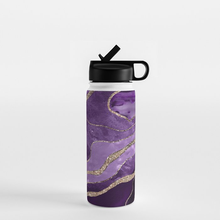 Purple Marble Agate Gold Glitter Glam #1 (Faux Glitter) #decor #art #society6 Water Bottle Gallery Image 1