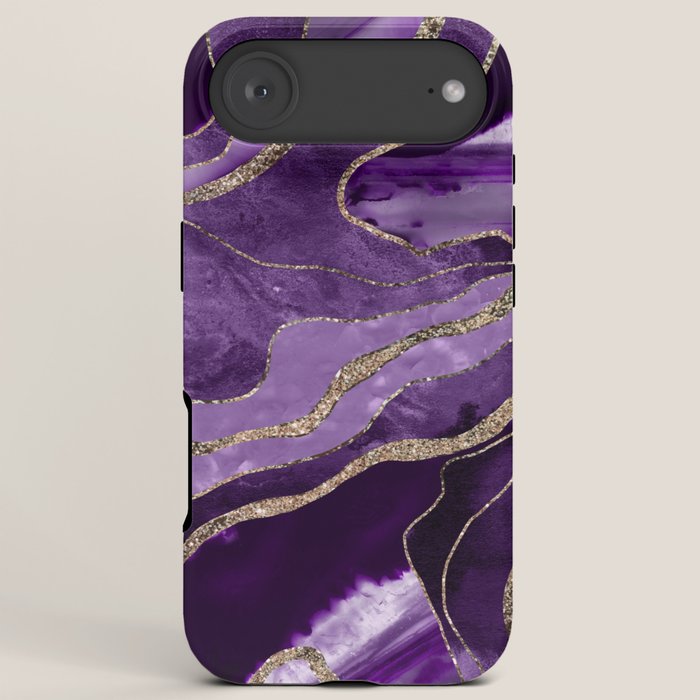 Purple Marble Agate Gold Glitter Glam #1 (Faux Glitter) #decor #art #society6 iPhone Case Gallery Image 6