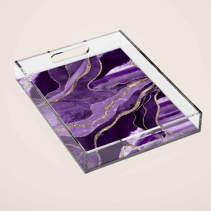 Purple Marble Agate Gold Glitter Glam #1 (Faux Glitter) #decor #art #society6 Acrylic Tray Gallery Image 1