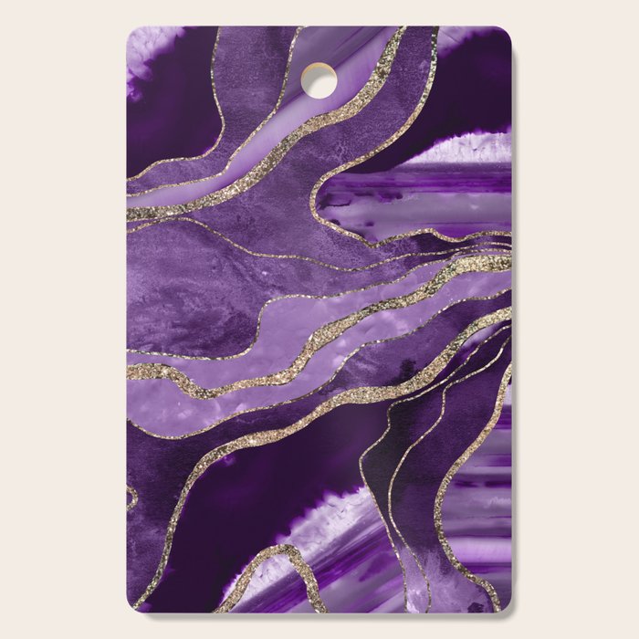 Purple Marble Agate Gold Glitter Glam #1 (Faux Glitter) #decor #art #society6 Cutting Board Gallery Image 1