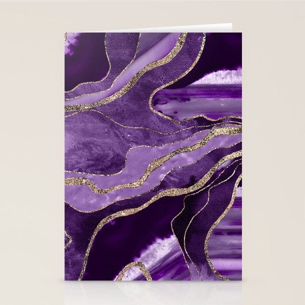 Purple Marble Agate Gold Glitter Glam #1 (Faux Glitter) #decor #art #society6 Stationery Card Gallery Image 2
