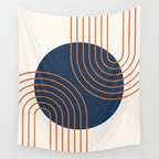 Mid Century Modern Geometric 162 Sun Rainbow abstract in Navy Blue Orange Wall Tapestry Gallery Image 4