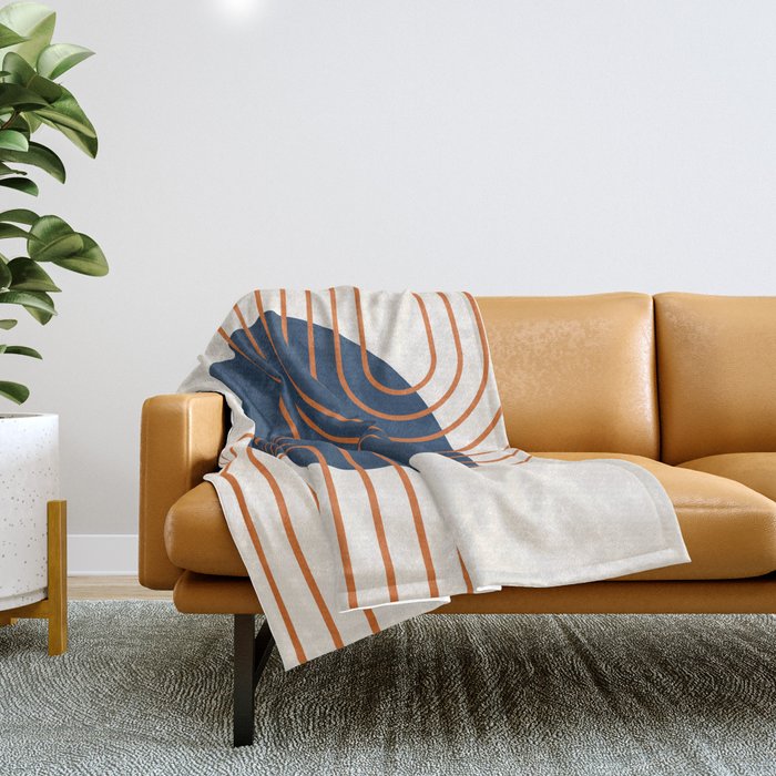 Mid Century Modern Geometric 162 Sun Rainbow abstract in Navy Blue Orange Throw Blanket Gallery Image 1