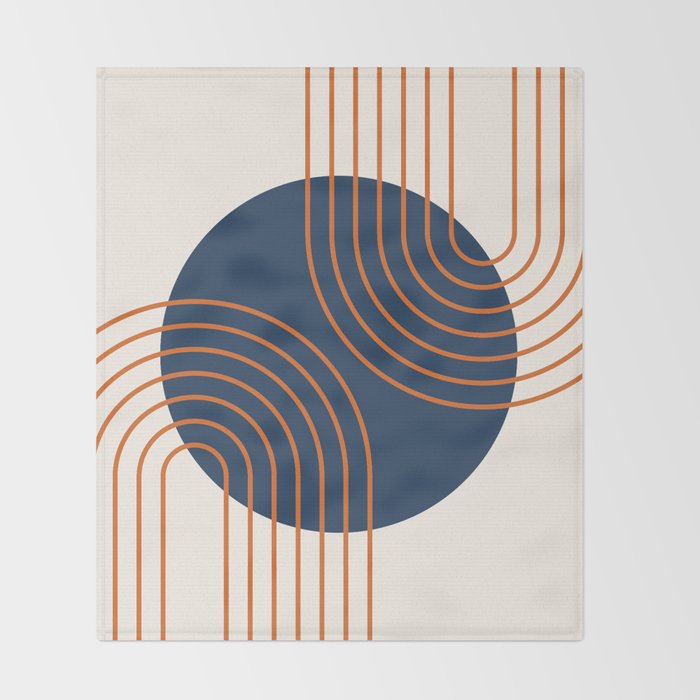 Mid Century Modern Geometric 162 Sun Rainbow abstract in Navy Blue Orange Throw Blanket Gallery Image 2