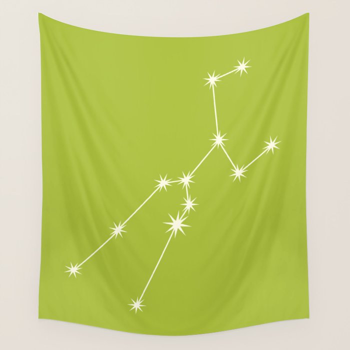 Taurus Zodiac Star Constellation Line Art Chartreuse Green Wall Tapestry Gallery Image 1