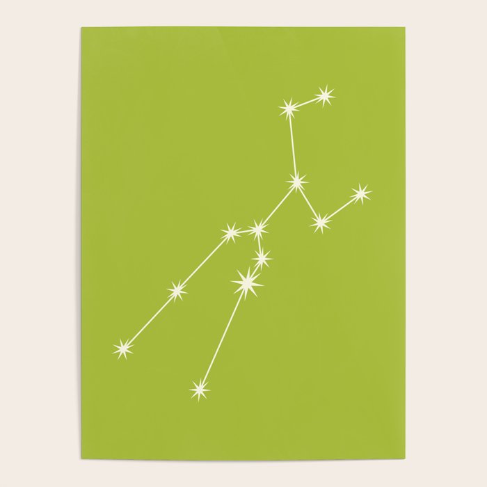 Taurus Zodiac Star Constellation Line Art Chartreuse Green Poster Gallery Image 4
