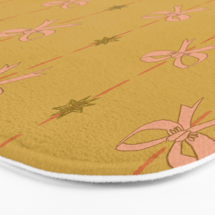 Cute Hair Bows & Stars in Yellow Ochre & Peach Bath Mat Gallery Image 3