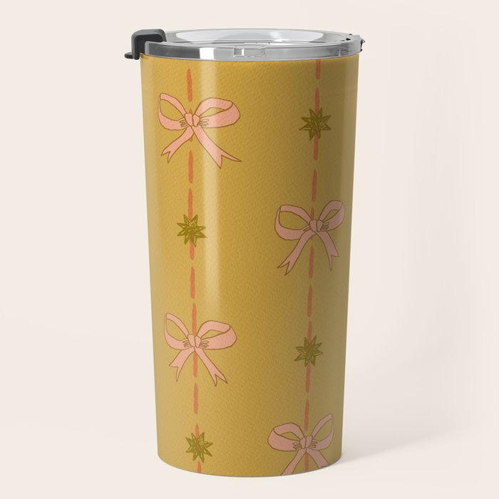 Cute Hair Bows & Stars in Yellow Ochre & Peach Travel Mug Gallery Image 3