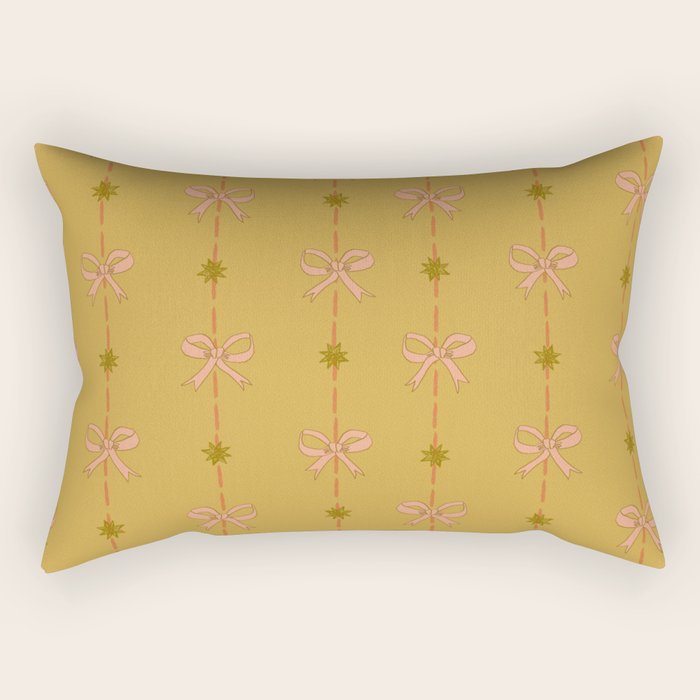 Cute Hair Bows & Stars in Yellow Ochre & Peach Rectangular Pillow Gallery Image 1