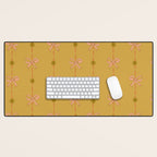 Cute Hair Bows & Stars in Yellow Ochre & Peach Desk Mat Gallery Image 1