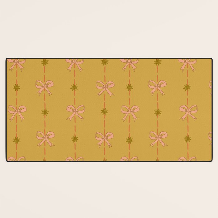 Cute Hair Bows & Stars in Yellow Ochre & Peach Desk Mat Gallery Image 3