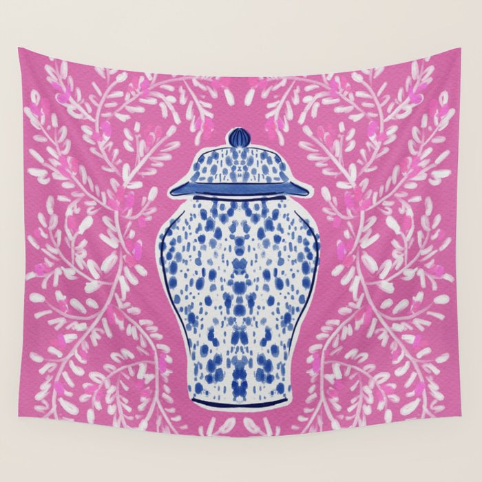 Chinoiserie Pink  Wall Tapestry Gallery Image 1