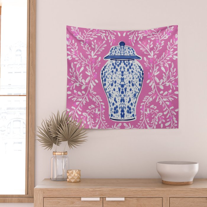 Chinoiserie Pink  Wall Tapestry Gallery Image 2