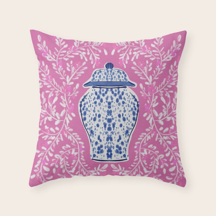 Chinoiserie Pink  Throw Pillow Gallery Image 1