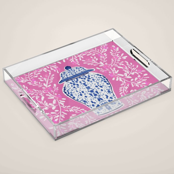 Chinoiserie Pink  Acrylic Tray Gallery Image 1
