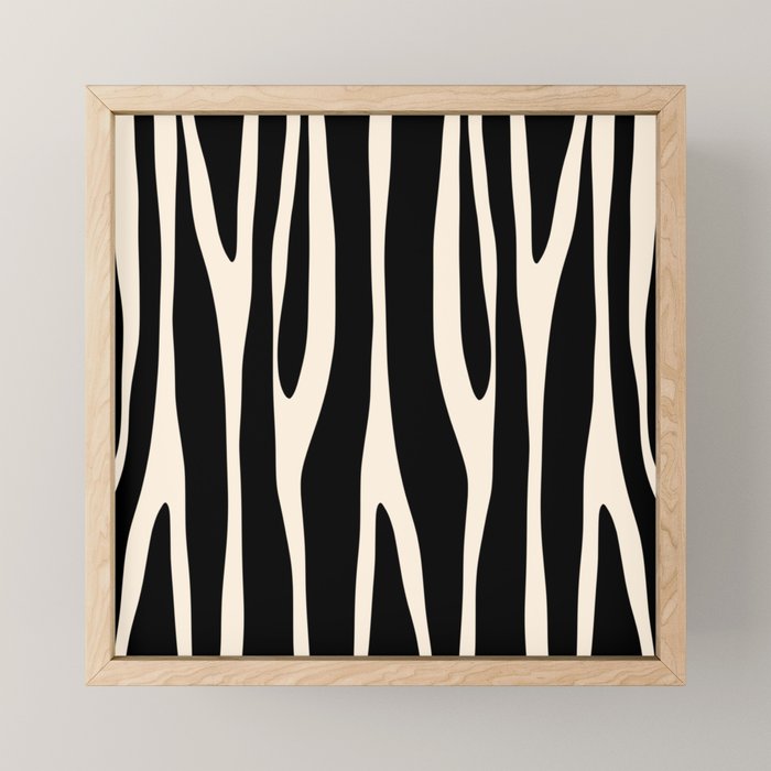 Strange Forest Minimal Modern Abstract Pattern in Black and Almond Cream Mini Art Print Gallery Image 1