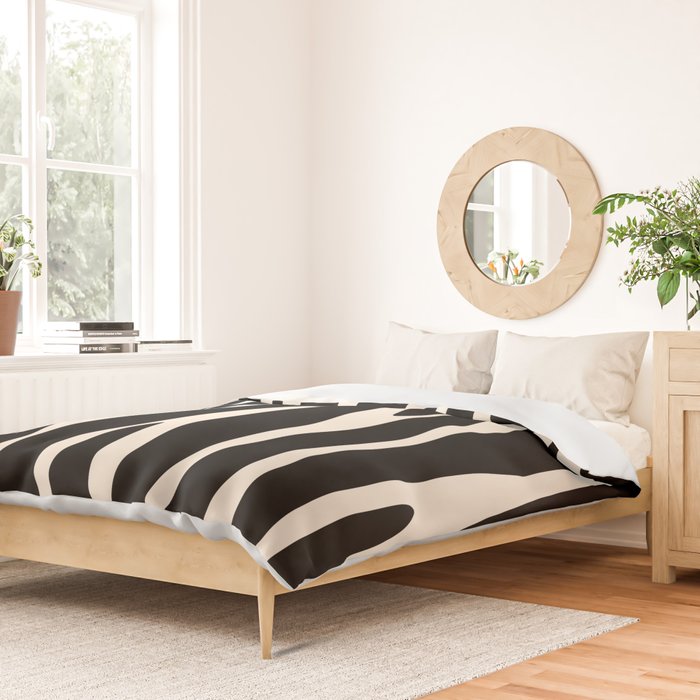 Strange Forest Minimal Modern Abstract Pattern in Black and Almond Cream Duvet Cover Gallery Image 2