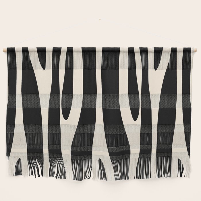 Strange Forest Minimal Modern Abstract Pattern in Black and Almond Cream Wall Hanging Gallery Image 1