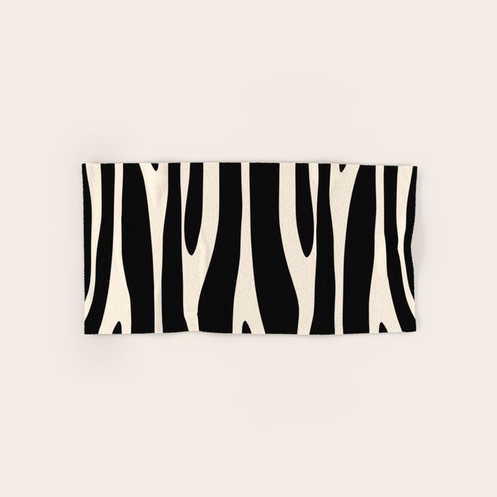 Strange Forest Minimal Modern Abstract Pattern in Black and Almond Cream Bath Towel Gallery Image 1