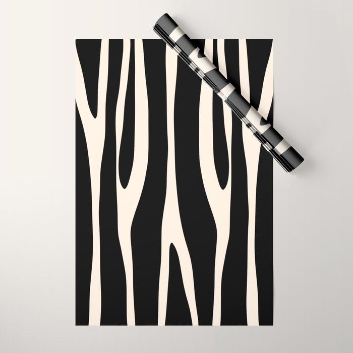 Strange Forest Minimal Modern Abstract Pattern in Black and Almond Cream Wrapping Paper Gallery Image 1