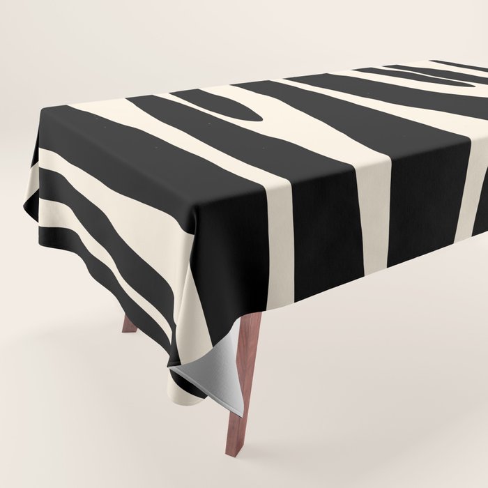 Strange Forest Minimal Modern Abstract Pattern in Black and Almond Cream Tablecloth Gallery Image 1