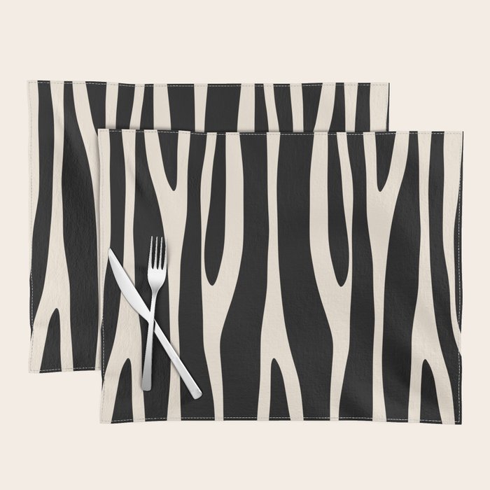 Strange Forest Minimal Modern Abstract Pattern in Black and Almond Cream Placemat Gallery Image 1