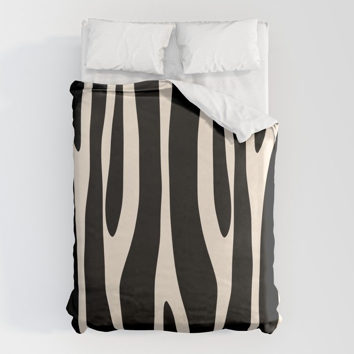 Strange Forest Minimal Modern Abstract Pattern in Black and Almond Cream Duvet Cover Gallery Image 6