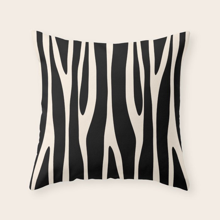 Strange Forest Minimal Modern Abstract Pattern in Black and Almond Cream Throw Pillow Gallery Image 6