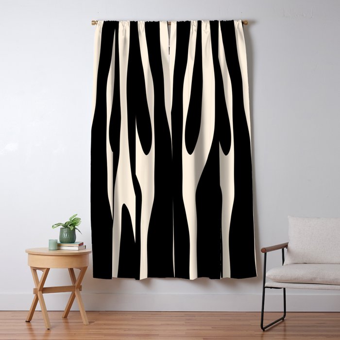 Strange Forest Minimal Modern Abstract Pattern in Black and Almond Cream Window Curtain Gallery Image 5