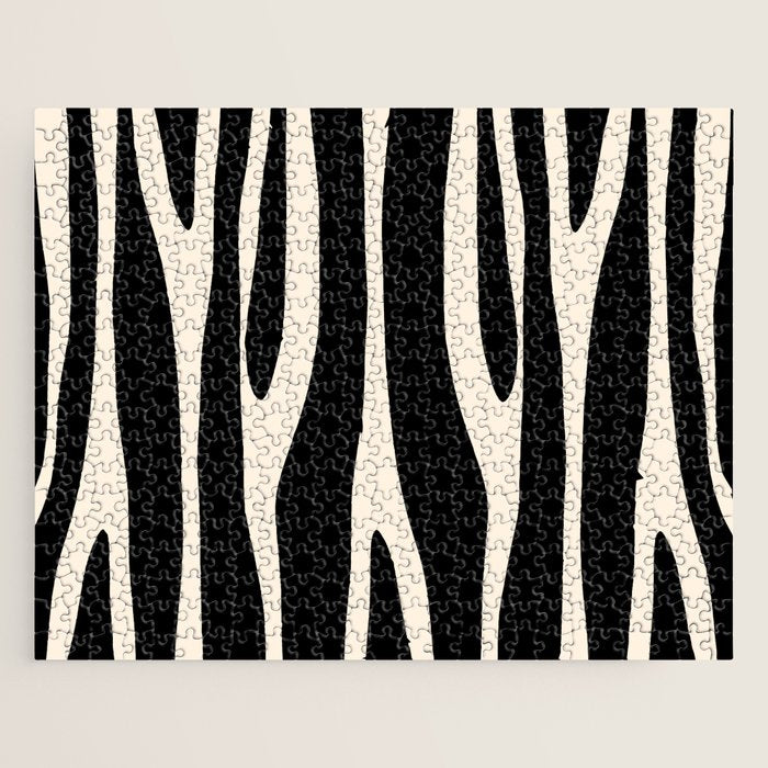 Strange Forest Minimal Modern Abstract Pattern in Black and Almond Cream Jigsaw Puzzle Gallery Image 1